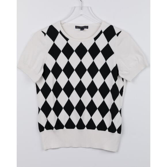 Brooks Brothers 346 Women's Black White Checkered Short Sleeve Sweater Size M - Picture 1 of 3
